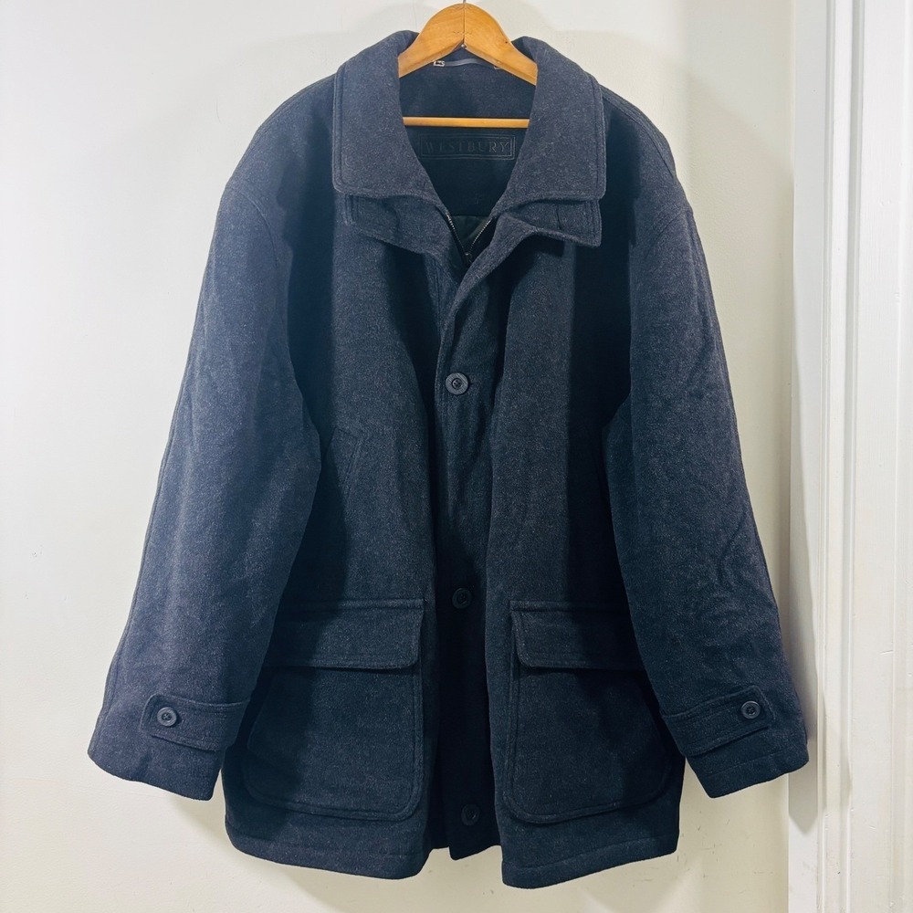 Vintage‎ Westbury Wool & Cashmere Black Zip Up/Button Up Coat Jacket Sz 58